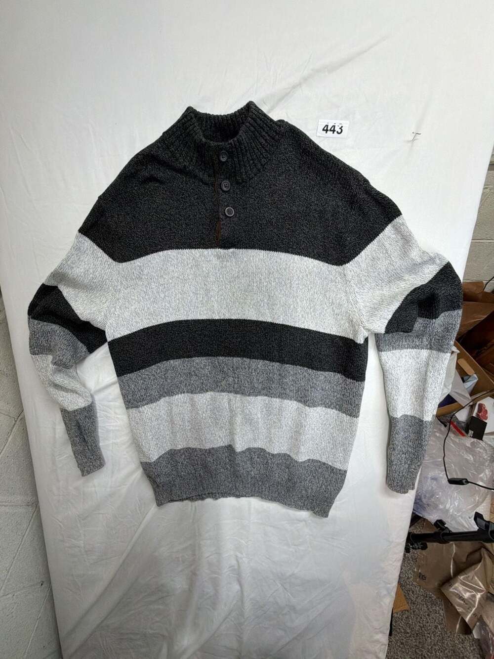 Chaps Striped Mock Neck Sweater Size XL Gray Long Sleeve Pullover